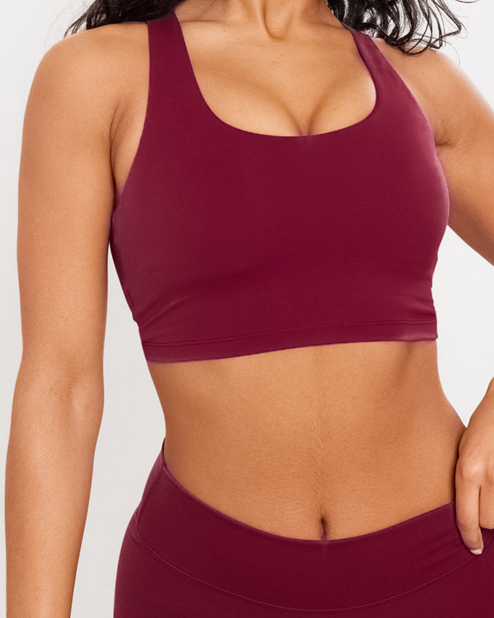 Arabella Double Layer Padded Sports Bra in Cranberry