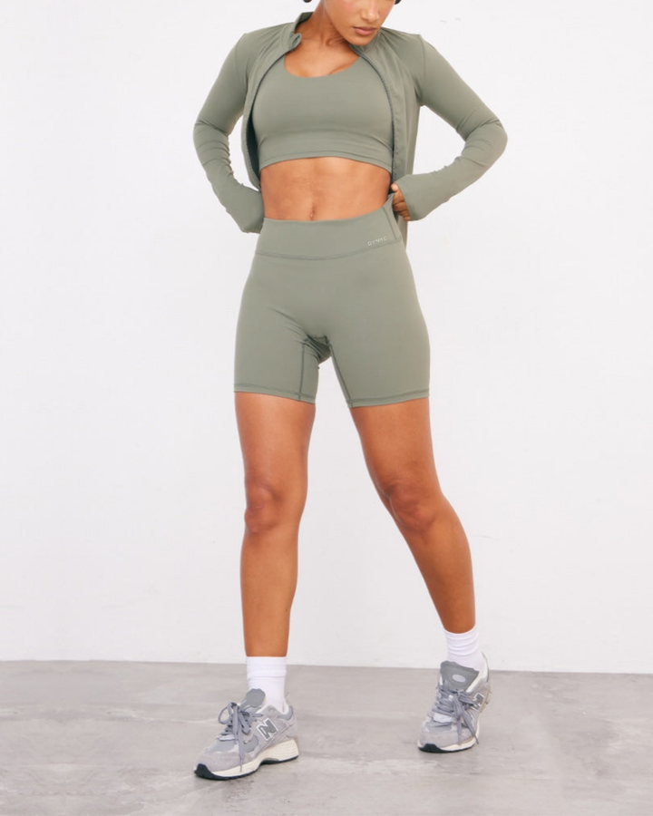 Elara High Waist Gym Shorts Olive