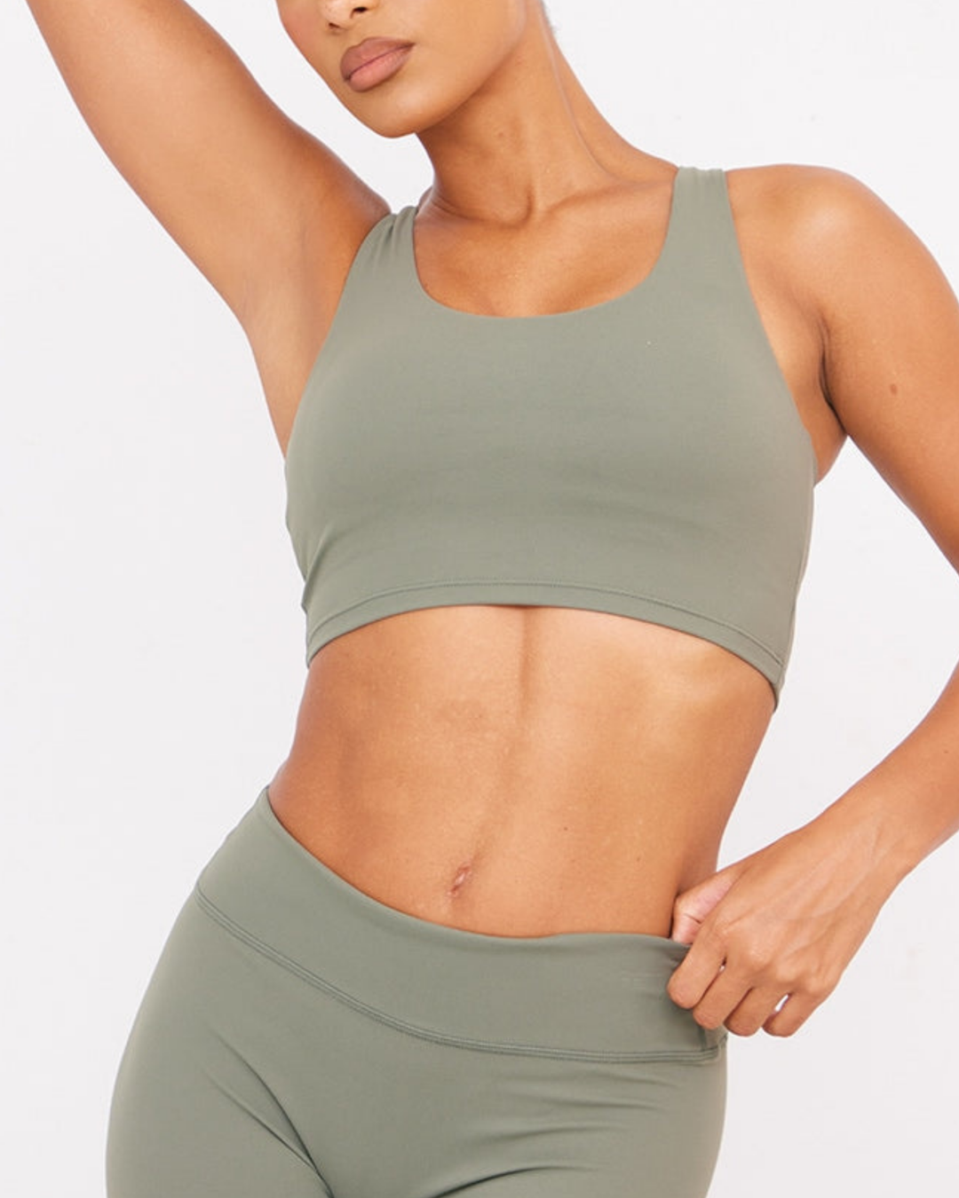 Arabella Double Layer Padded Sports Bra in Olive green