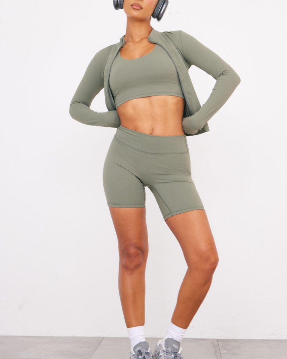 Arabella Double Layer Padded Sports Bra in Olive green