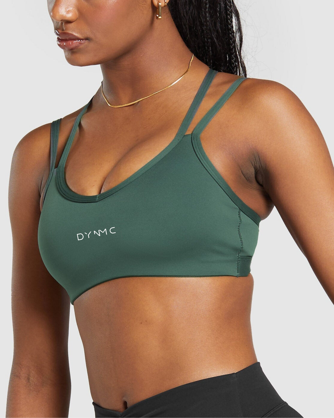 Ava strap Feature Sports Bra in Dark Olive