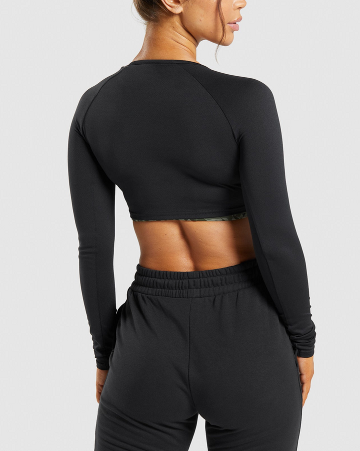 Luna Long Sleeve Crop Top in Black