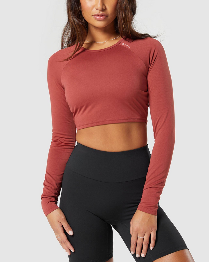 Luna Long Sleeve Crop Top in Red