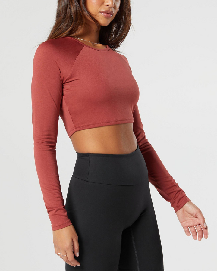 Luna Long Sleeve Crop Top in Red