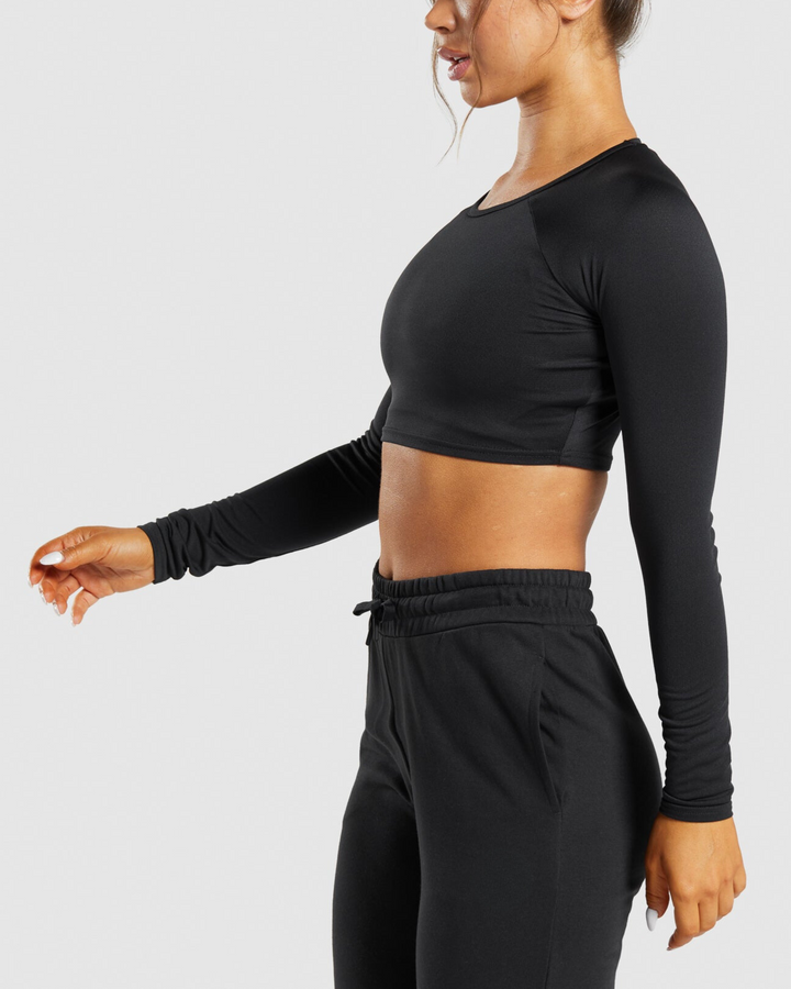 Luna Long Sleeve Crop Top in Black