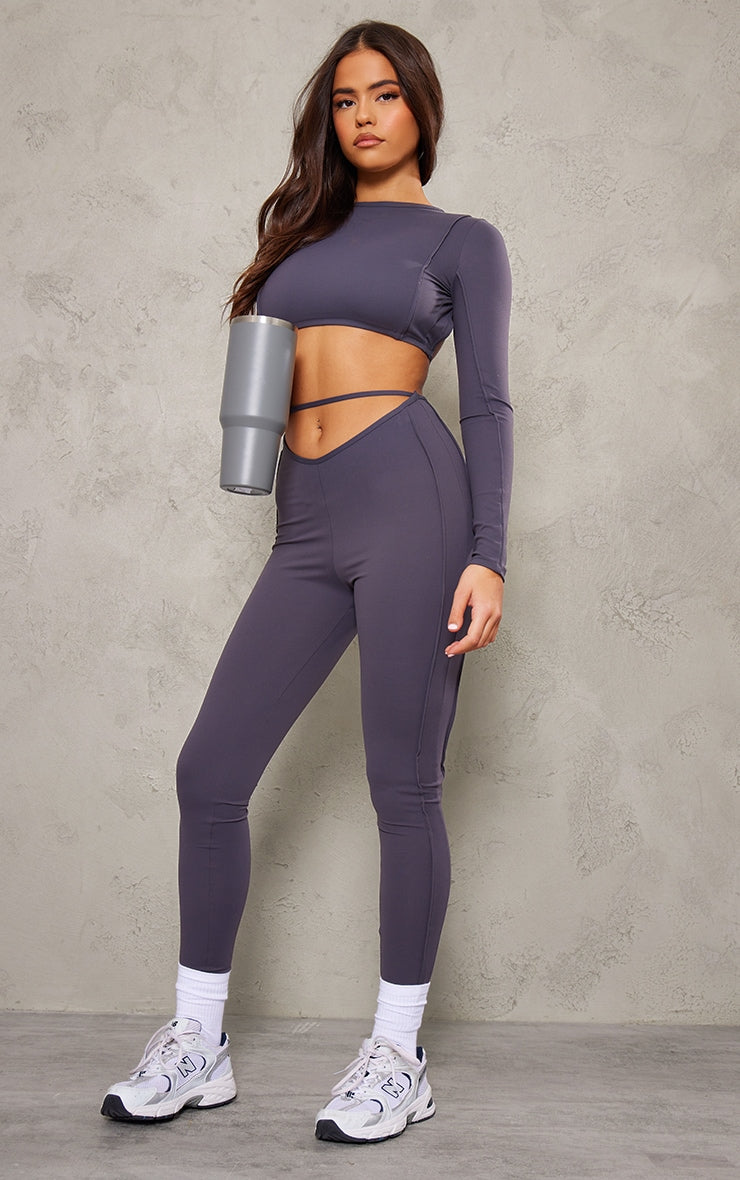 Freya Strappy Gym Leggings in Dark Grey